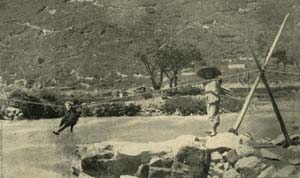 crossing rope bridge